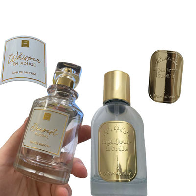 Gepaste flesselabel Gedrukt logo Parfum Aluminium tag zelfklevende stickers voor parfum verpakking decals