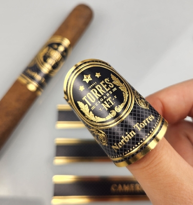 Goede prijs Premium Unieke OEM Waterdichte Vinyl Gedrukte Aangepaste Sigarenring met Goudfolie Bedrukking Persoonlijke Branding Etiket Sticker online